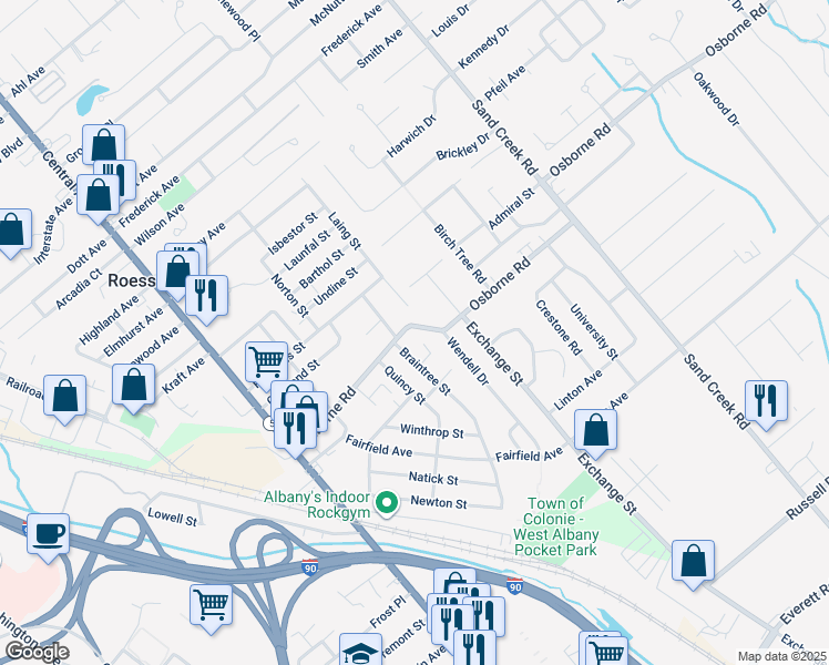 map of restaurants, bars, coffee shops, grocery stores, and more near 4 Braintree Street in Albany