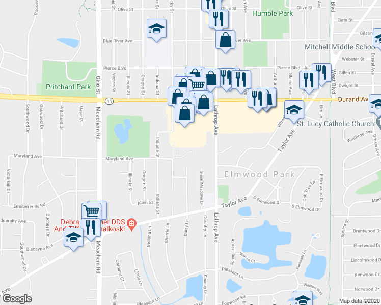 map of restaurants, bars, coffee shops, grocery stores, and more near 3301 Daisy Lane in Racine