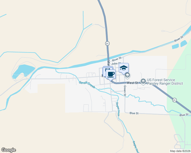 map of restaurants, bars, coffee shops, grocery stores, and more near 615 County Highway 2-08 in Paisley