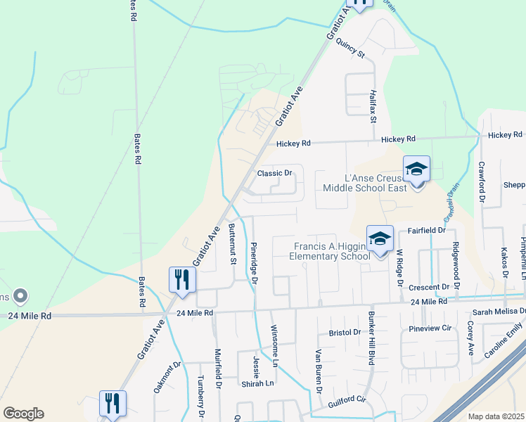 map of restaurants, bars, coffee shops, grocery stores, and more near 29379 Jennifer Drive in New Baltimore
