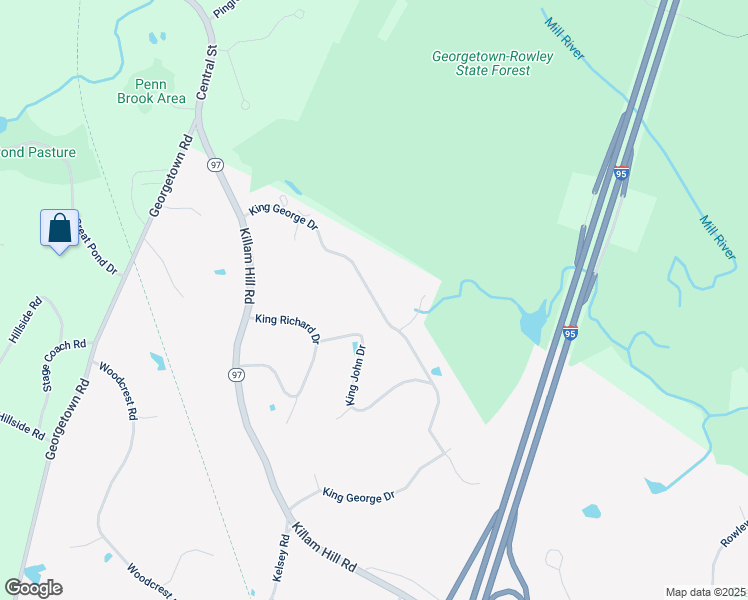 map of restaurants, bars, coffee shops, grocery stores, and more near 77 King George Drive in Boxford