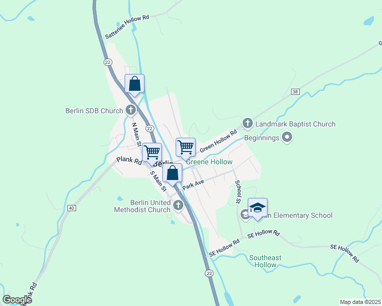 map of restaurants, bars, coffee shops, grocery stores, and more near 107 Green Hollow Road in Berlin