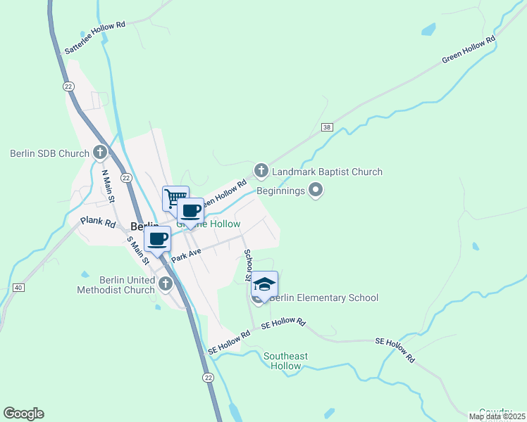 map of restaurants, bars, coffee shops, grocery stores, and more near 34 Brookside Park Road in Berlin
