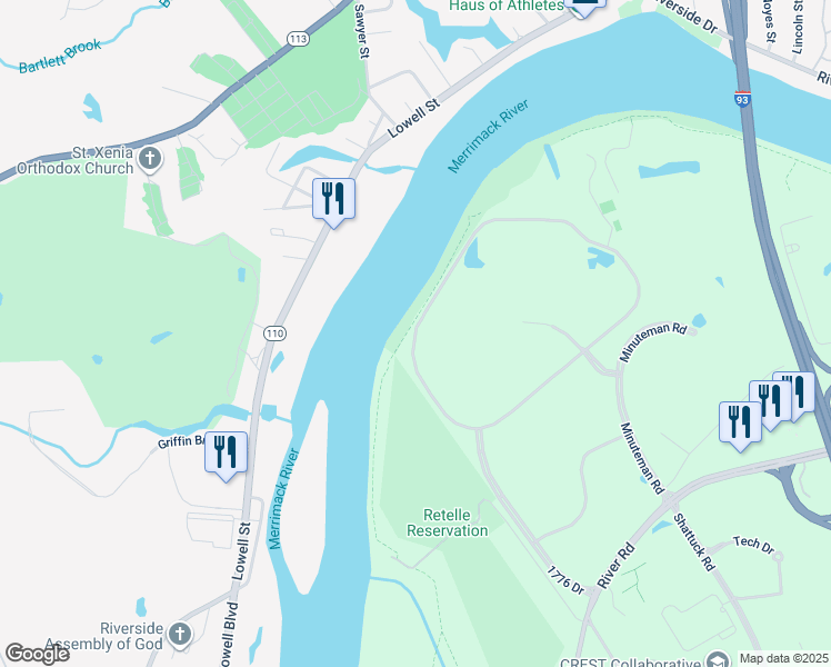 map of restaurants, bars, coffee shops, grocery stores, and more near 3000 Minuteman Road in Andover