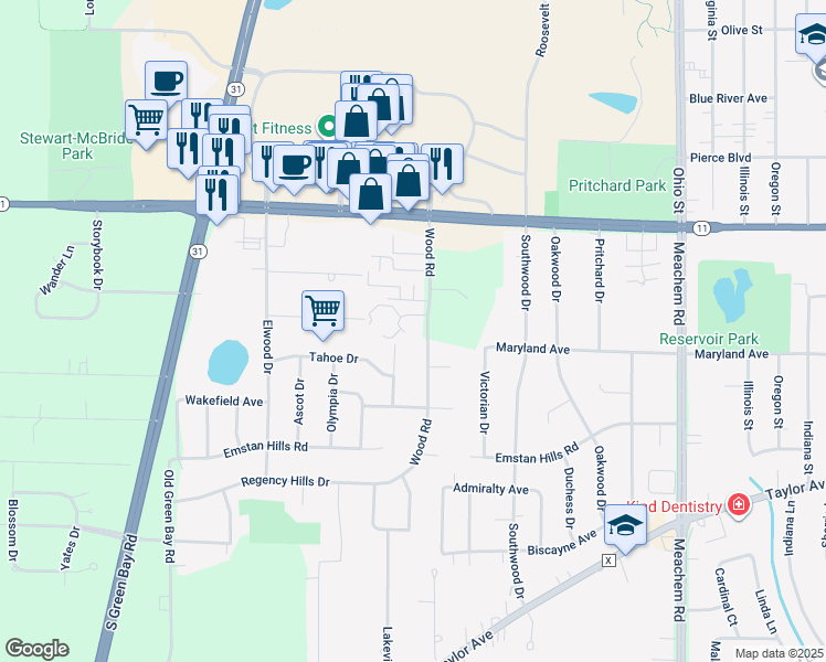map of restaurants, bars, coffee shops, grocery stores, and more near 3204 Wood Road in Mount Pleasant