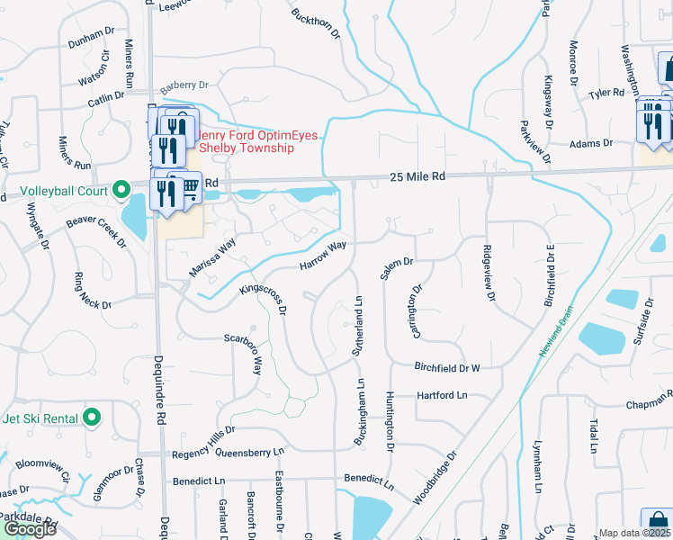 map of restaurants, bars, coffee shops, grocery stores, and more near 2702 Harrow Way in Macomb County