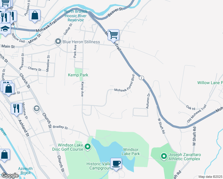 map of restaurants, bars, coffee shops, grocery stores, and more near 90 Mohawk Forest Boulevard in North Adams