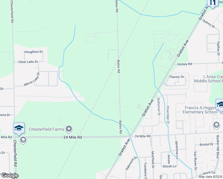 map of restaurants, bars, coffee shops, grocery stores, and more near 53670 Bates Road in New Baltimore