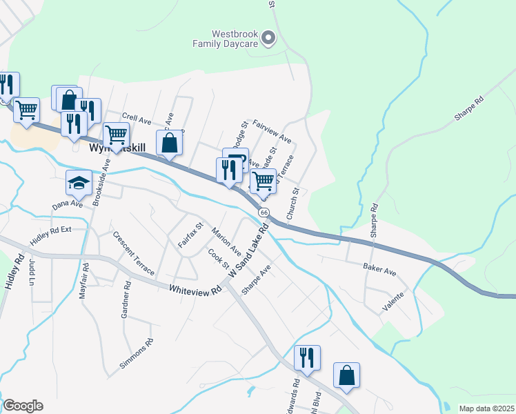 map of restaurants, bars, coffee shops, grocery stores, and more near Main Avenue & Orchard Terrace in Wynantskill