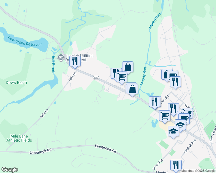 map of restaurants, bars, coffee shops, grocery stores, and more near 203 High Street in Ipswich