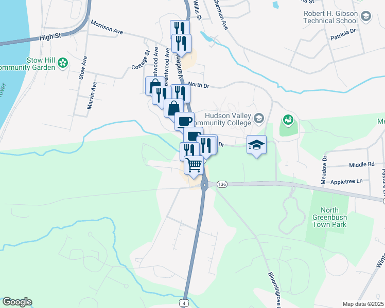 map of restaurants, bars, coffee shops, grocery stores, and more near 24 North Greenbush Road in Troy