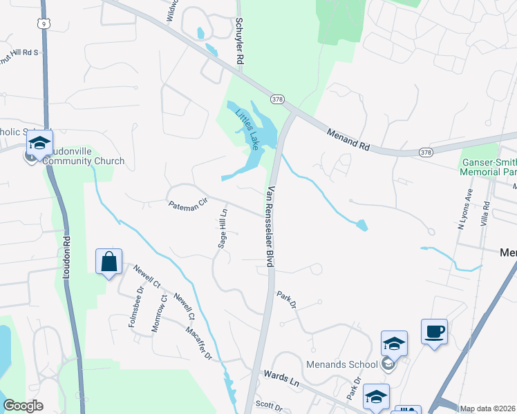 map of restaurants, bars, coffee shops, grocery stores, and more near 5 North Sage Hill Lane in Albany