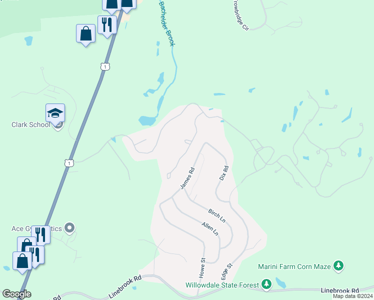 map of restaurants, bars, coffee shops, grocery stores, and more near 54 The Fairways in Ipswich