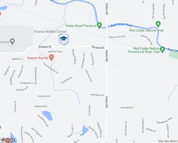 map of restaurants, bars, coffee shops, grocery stores, and more near 3884 Pine Knoll Drive in Meridian charter Township
