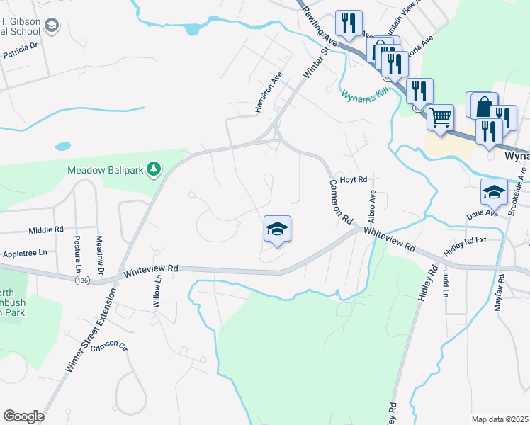 map of restaurants, bars, coffee shops, grocery stores, and more near 14 Kimberly Circle in Troy