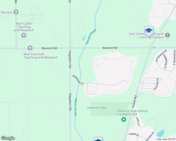 map of restaurants, bars, coffee shops, grocery stores, and more near 3843 Fossum Lane in Lansing