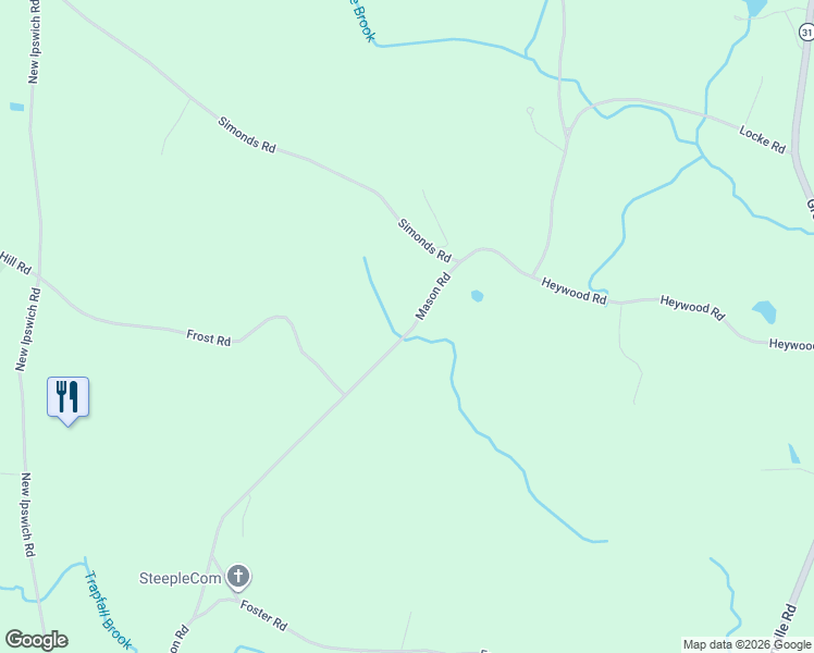 map of restaurants, bars, coffee shops, grocery stores, and more near 550 Mason Road in Ashby