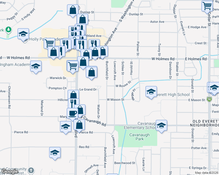 map of restaurants, bars, coffee shops, grocery stores, and more near 3630 Lowcroft Avenue in Lansing