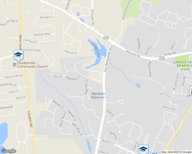 map of restaurants, bars, coffee shops, grocery stores, and more near 5 North Sage Hill Lane in Albany