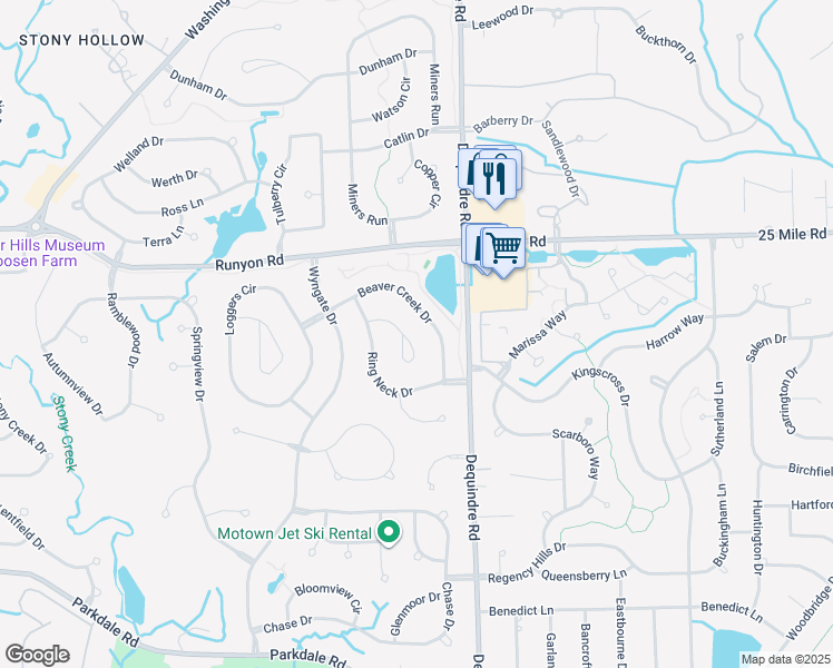 map of restaurants, bars, coffee shops, grocery stores, and more near 766 Caribou Court in Rochester