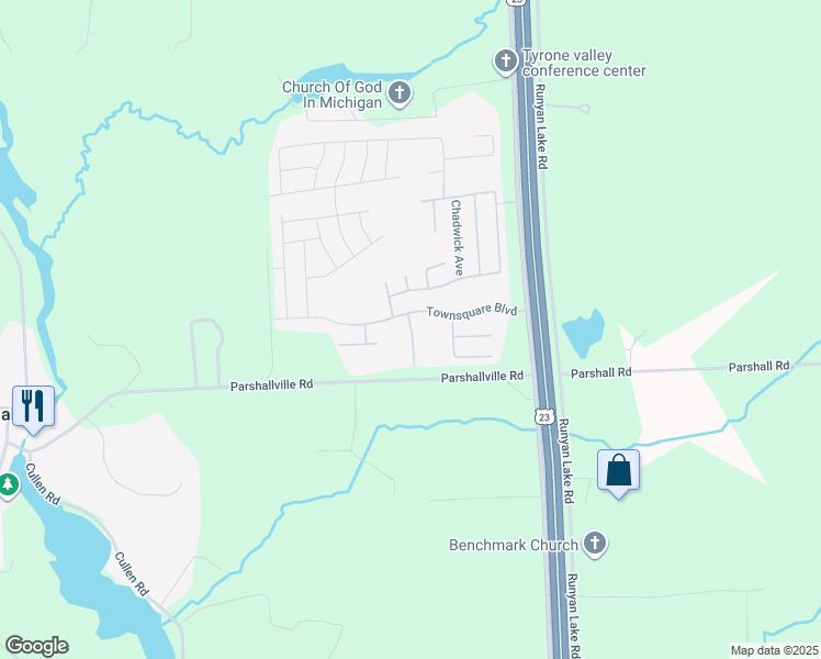 map of restaurants, bars, coffee shops, grocery stores, and more near 6168 Andora Avenue in Fenton