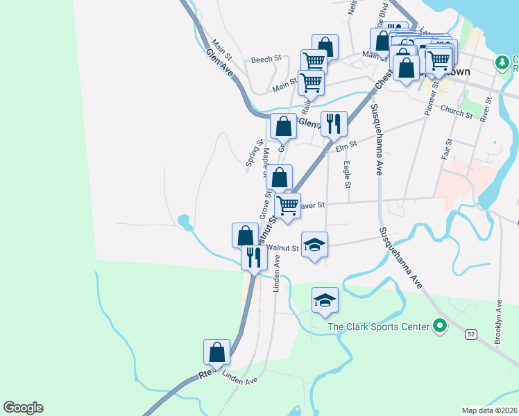 map of restaurants, bars, coffee shops, grocery stores, and more near 90 Grove St in Cooperstown