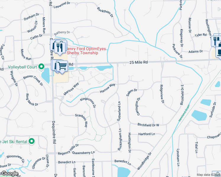 map of restaurants, bars, coffee shops, grocery stores, and more near 2702 Harrow Way in Shelby Township