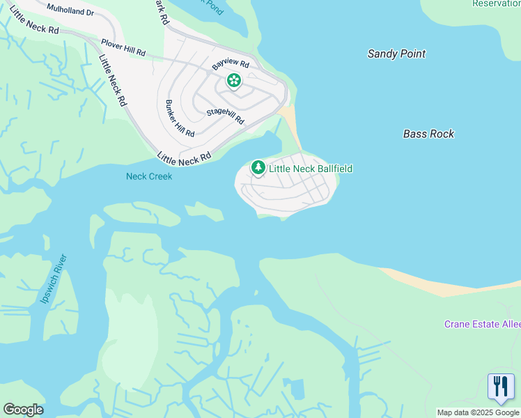 map of restaurants, bars, coffee shops, grocery stores, and more near 50 River Road in Ipswich