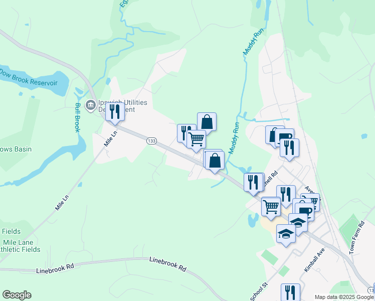 map of restaurants, bars, coffee shops, grocery stores, and more near 197 High Street in Ipswich