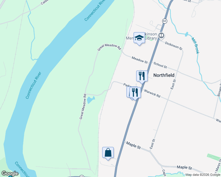 map of restaurants, bars, coffee shops, grocery stores, and more near Parker Avenue in Northfield