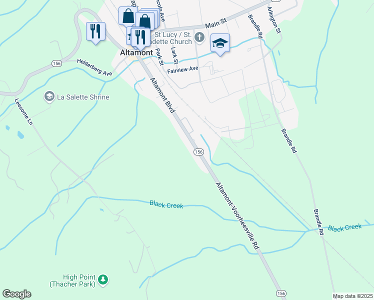 map of restaurants, bars, coffee shops, grocery stores, and more near 943 Altamont-Voorheesville Road in Altamont