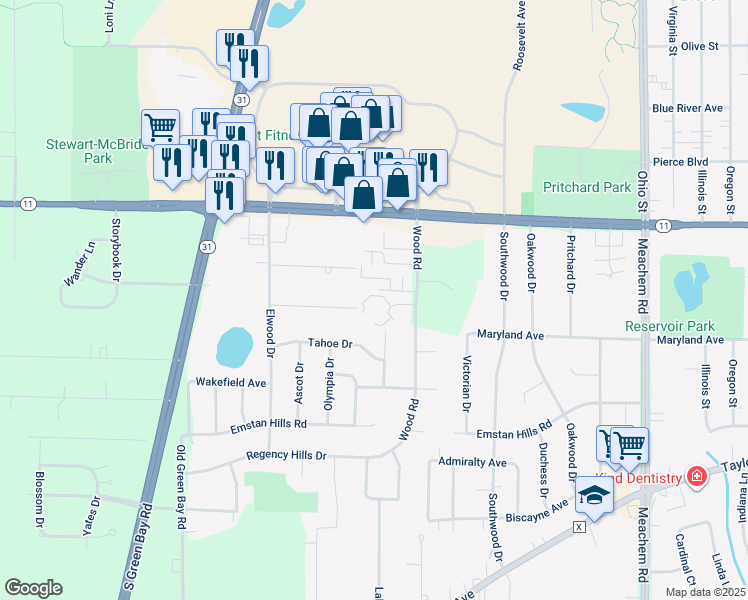 map of restaurants, bars, coffee shops, grocery stores, and more near 5704 Evarit Drive in Mount Pleasant