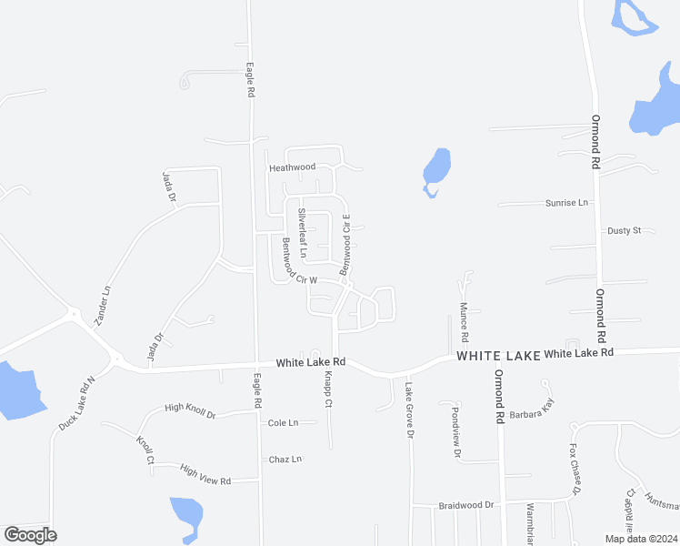 map of restaurants, bars, coffee shops, grocery stores, and more near 6111 Bentwood Circle East in White Lake charter Township