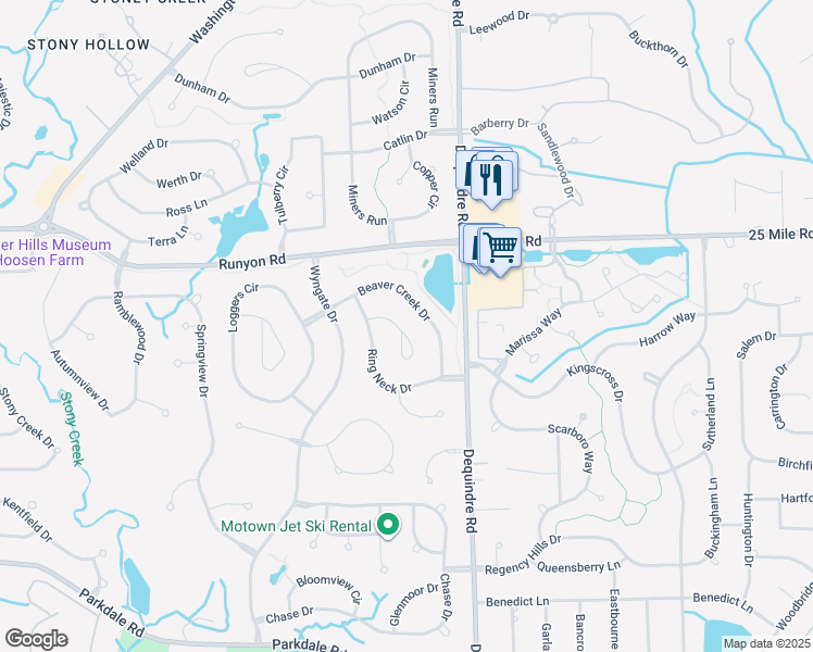 map of restaurants, bars, coffee shops, grocery stores, and more near 766 Caribou Court in Rochester