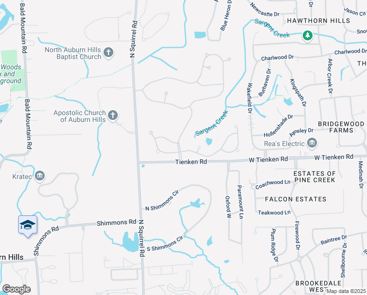 map of restaurants, bars, coffee shops, grocery stores, and more near 3539 Riverside Drive in Auburn Hills