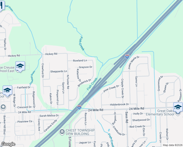 map of restaurants, bars, coffee shops, grocery stores, and more near 31251 Broderick Drive in New Baltimore