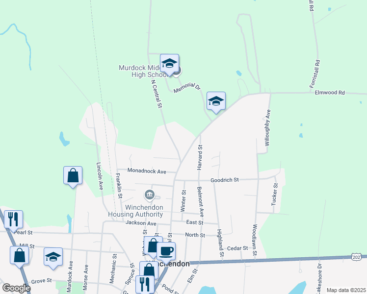 map of restaurants, bars, coffee shops, grocery stores, and more near 547 North Central Street in Winchendon
