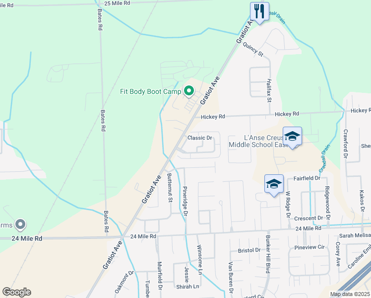 map of restaurants, bars, coffee shops, grocery stores, and more near 29109 Philadelphia Drive in New Baltimore
