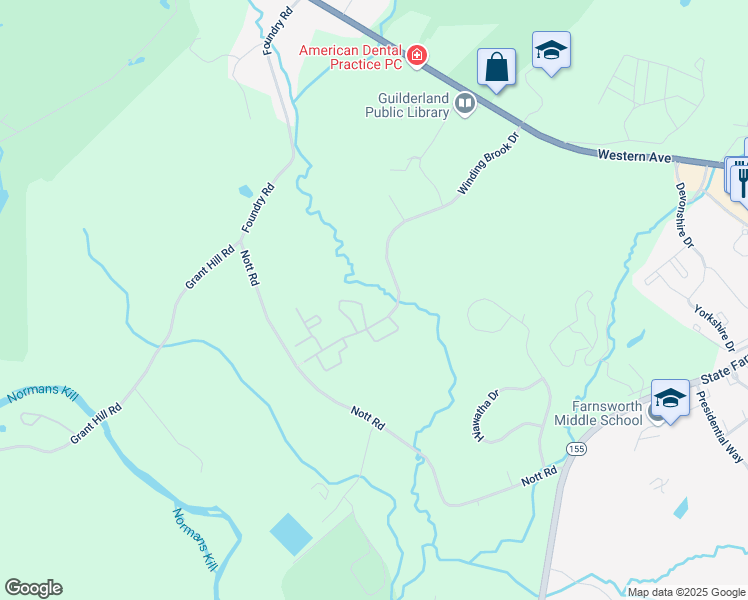 map of restaurants, bars, coffee shops, grocery stores, and more near 1 Winding Brook Drive in Guilderland