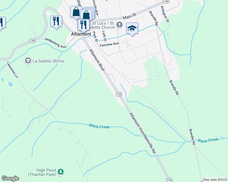 map of restaurants, bars, coffee shops, grocery stores, and more near 943 Altamont-Voorheesville Road in Altamont