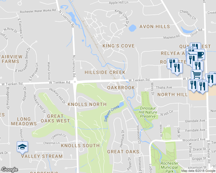 map of restaurants, bars, coffee shops, grocery stores, and more near 772 Oak Brook Ridge Drive in Rochester Hills