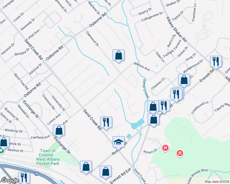 map of restaurants, bars, coffee shops, grocery stores, and more near 79 Wilkins Avenue in Albany