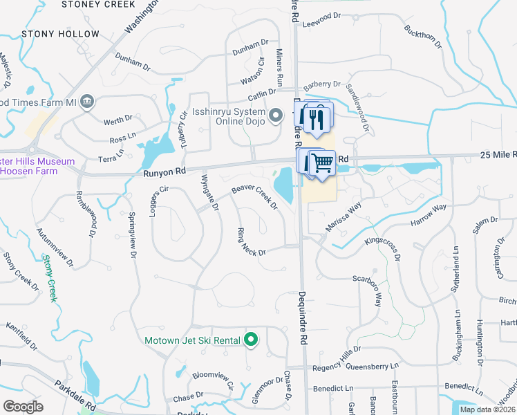 map of restaurants, bars, coffee shops, grocery stores, and more near 766 Caribou Court in Rochester