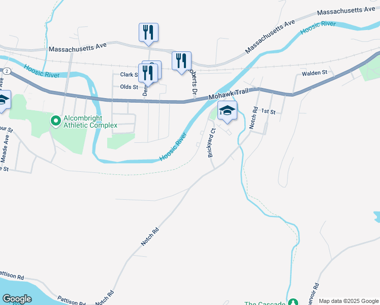 map of restaurants, bars, coffee shops, grocery stores, and more near 159 Barbour Street in North Adams