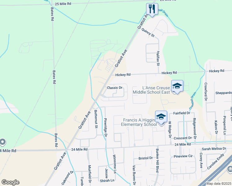 map of restaurants, bars, coffee shops, grocery stores, and more near 29109 Philadelphia Drive in New Baltimore