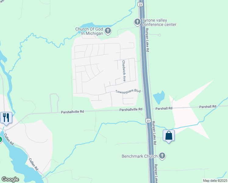 map of restaurants, bars, coffee shops, grocery stores, and more near 6168 Andora Avenue in Fenton