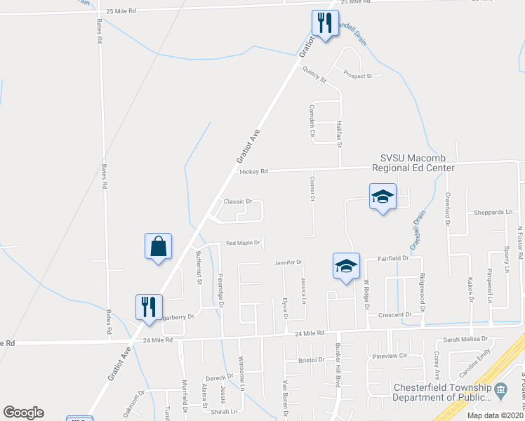 map of restaurants, bars, coffee shops, grocery stores, and more near Traditional Drive in New Baltimore