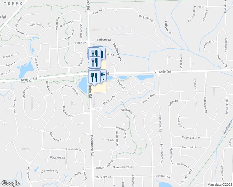 map of restaurants, bars, coffee shops, grocery stores, and more near 2553 Marissa Way in Shelby charter Township