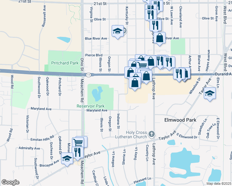 map of restaurants, bars, coffee shops, grocery stores, and more near 3214 Winthrop Avenue in Racine