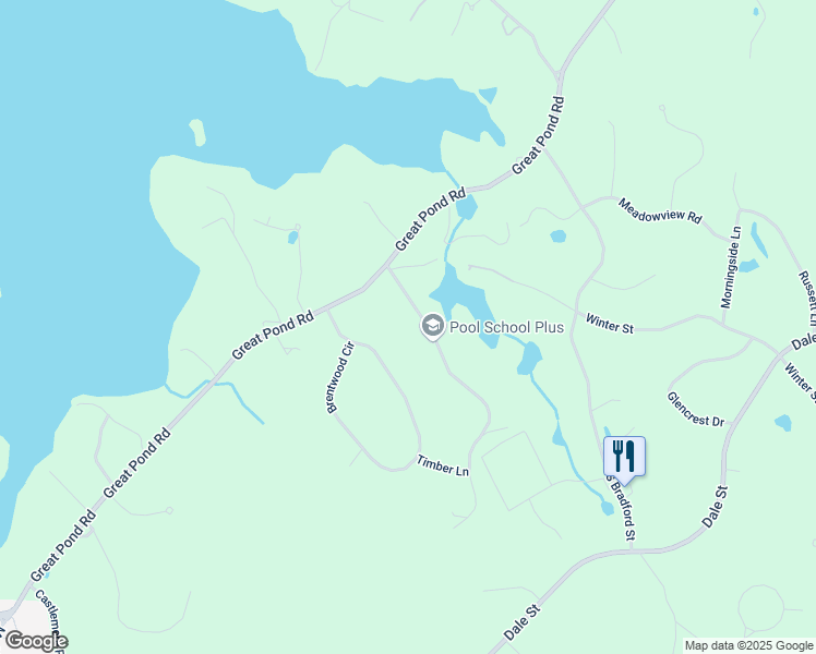 map of restaurants, bars, coffee shops, grocery stores, and more near 61 Brentwood Circle in North Andover